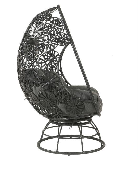Hikre - Patio Lounge Chair - Clear Glass, Charcaol Fabric & Black Wicker