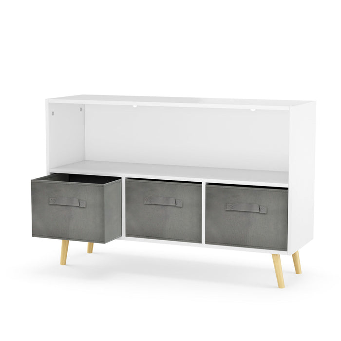 Kids Bookcase With Collapsible Fabric Drawers - White / Gray