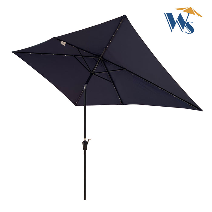 10 X 6.5T Rectangular Patio Solar LED Lighted Outdoor Umbrellas With Crank And Push Button Tilt For Garden Backyard Pool Swimming Pool - Navy Blue