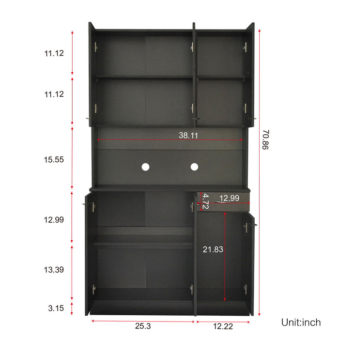 70.87" Tall Wardrobe& Kitchen Cabinet - With 6 Doors - 1 Open Shelves And 1 Drawer For Bedroom - Black
