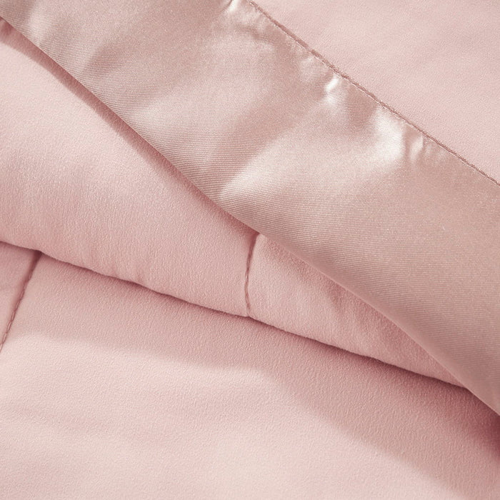 Lightweight Down Alternative Blanket With Satin Trim In Blush