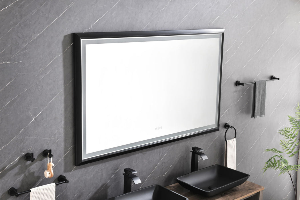 Oversized Rectangular Black Framed LED Vanity Mirror Anti - Fog Dimmable Wall Mount For Gym And Dance Studio
