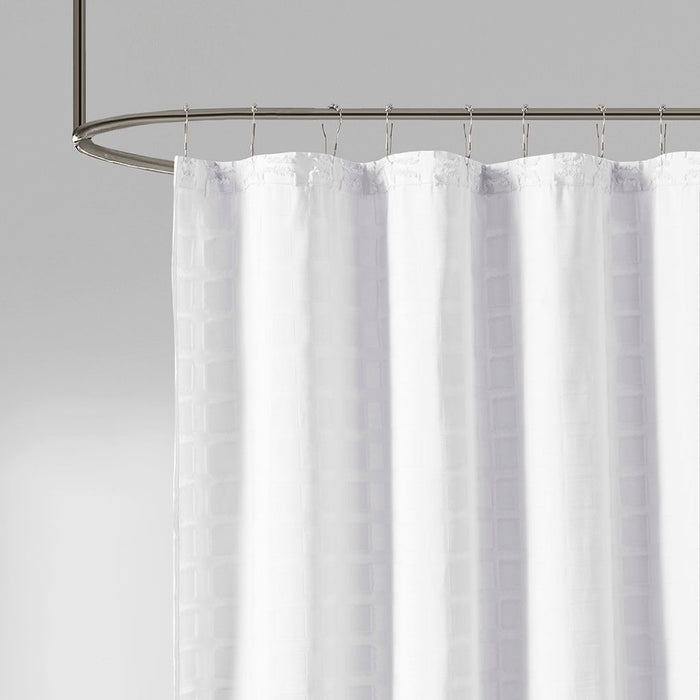 Woven Clipped Solid Shower Curtain - White
