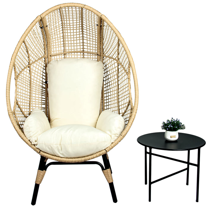Patio PE Wicker Egg Chair Model 4 With Natural Color Rattan Beige Cushion And Side Table
