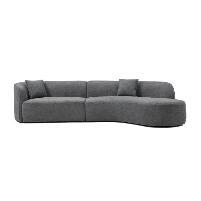 Nc4010-Gray-3Le Luxury Modern Style Living Room Upholstery Curved Sofa With Chaise (Set of 2), Right Hand Facing Sectional, Boucle Couch, Gray