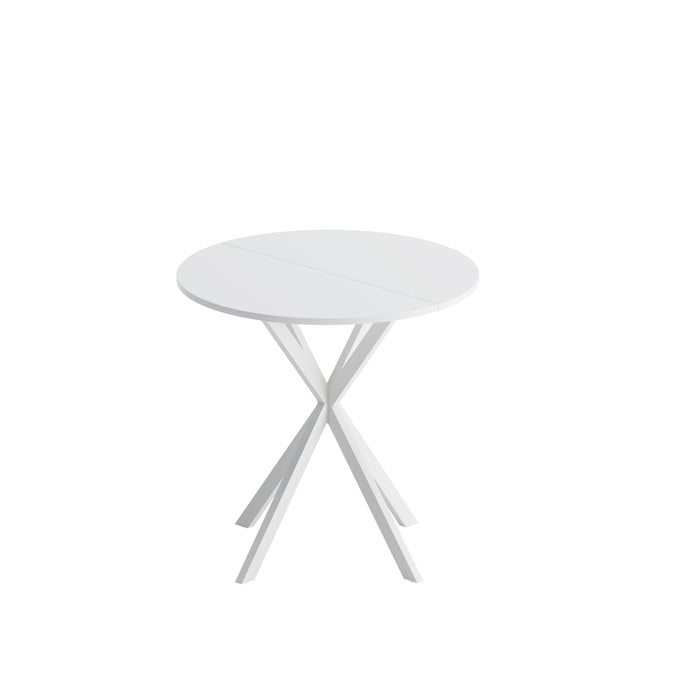 Modern Round Dining Table With Crossed Legs, White Occasional Table, Two Piece Detachable Table Top, Matte Finish Iron Legs