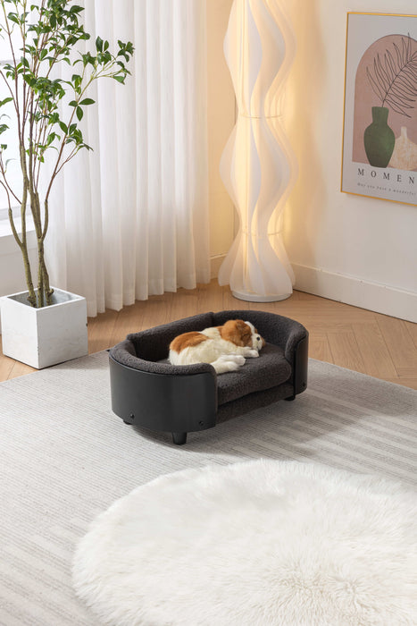 Scandinavian Style Elevated Dog Bed Pet Sofa With Solid Wood Legs And Black Bent Wood Back, Cashmere Cushion, Small Size - Dark Gray