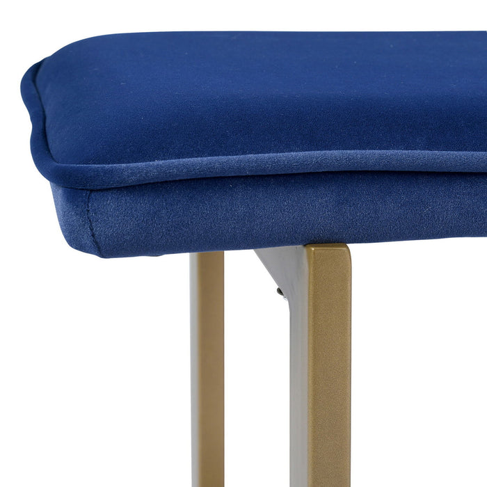 Set Of 1 Upholstered Velvet Bench 44.5" X 15" D X 18.5" H, Golden Powder Coating Legs - Blue