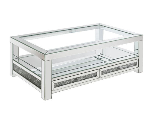 Noralie - Coffee Table With 2 Drawers - Mirrored & Faux Diamonds - 18" Unique Piece Furniture