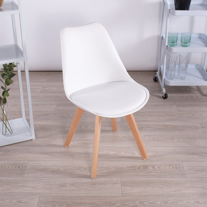 Dining Chairs PU Leather Solid Wood Beech Legs (Set of 4) - White