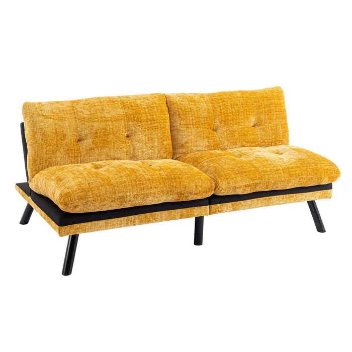 Convertible Sofa Bed Loveseat Futon Bed Breathable Adjustable Lounge Couch With Metal Legs, Futon Sets For Compact Living Space Chenille-Yellow