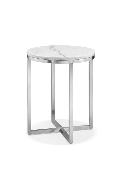 Esme - Round End Table - White Marble And Brushed Nickel