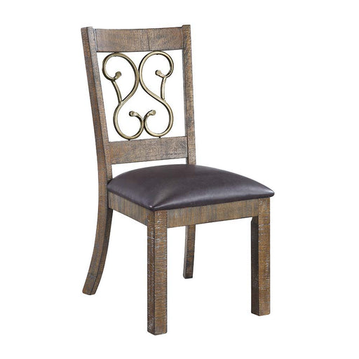Raphaela - Side Chair (Set of 2) - Black PU & Weathered Cherry Finish Unique Piece Furniture