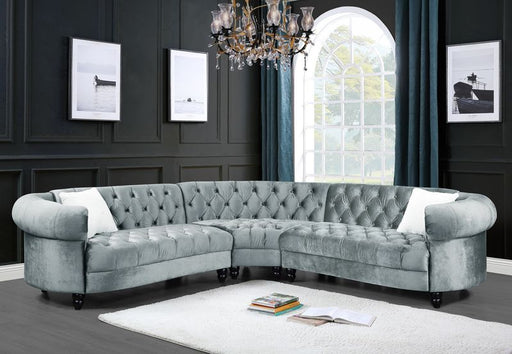 Qulan - Sectional Sofa - Light Blue Velvet Unique Piece Furniture