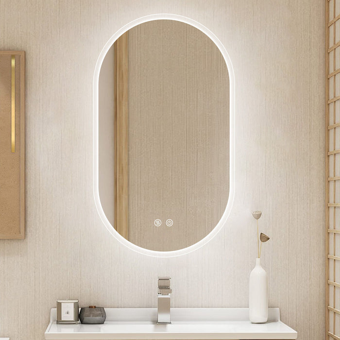 40X24" Bathroom Mirror With Lights, Anti Fog Dimmable LED Mirror For Wall Touch Control, Frameless Oval Smart Vanity Mirror Vertical Hanging