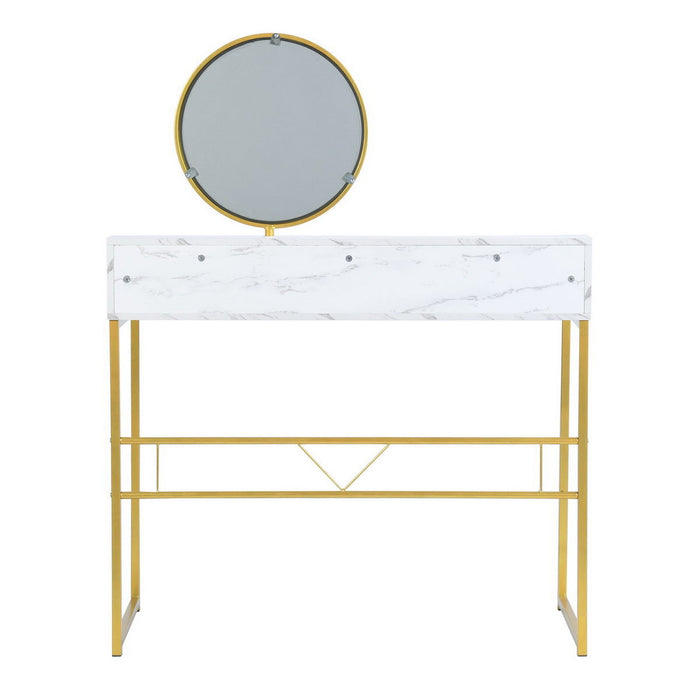 41.3" Small White Desk With A Open Storage Spaces, Modern Makeup Dressing Table With Metal Silver Legs For Bedroom, With A Mirror