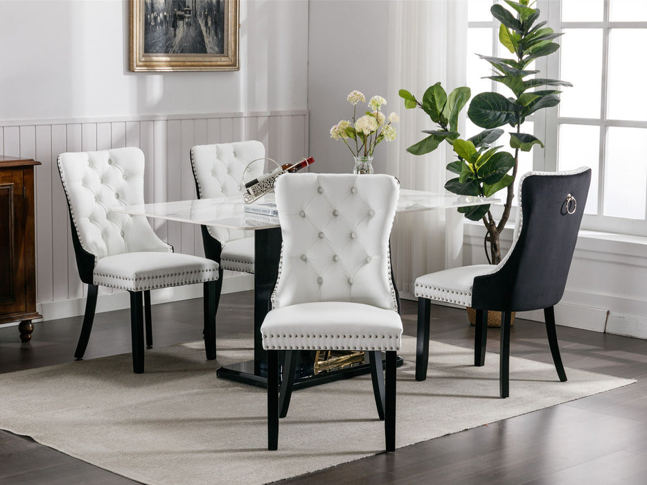 A&A Furniture, Nikki Collection Modern, High - End Tufted Solid Wood Contemporary And Upholstered Dining Chair (Set of 2) - White / Black
