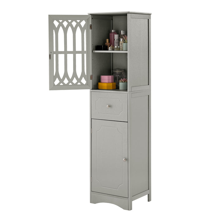 Tall Bathroom Cabinet, Freestanding Storage Cabinet With Drawer And Doors, Mdf Board, Acrylic Door, Adjustable Shelf, Gray