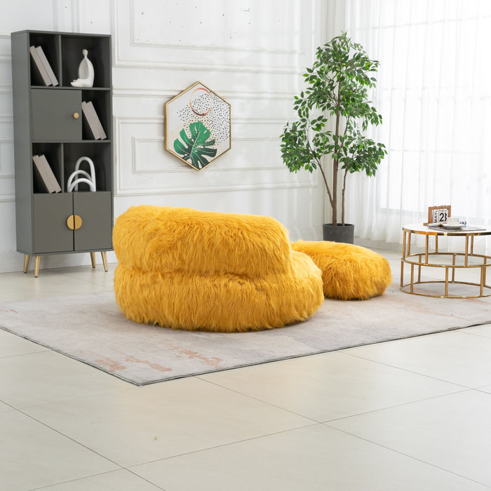 Coolmore Bean Bag Chair Faux Fur Lazy Sofa /Footstool Durable Comfort Lounger High Back Bean Bag Chair Couch For Adults And Kids, Indoor - Yellow
