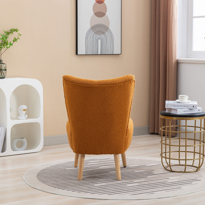 Boucle Upholstered Armless Accent Chair Modern Slipper Chair, Cozy Curved Wingback Armchair, Corner Side Chair For Bedroom Living Room Office Cafe Lounge Hotel Caramel