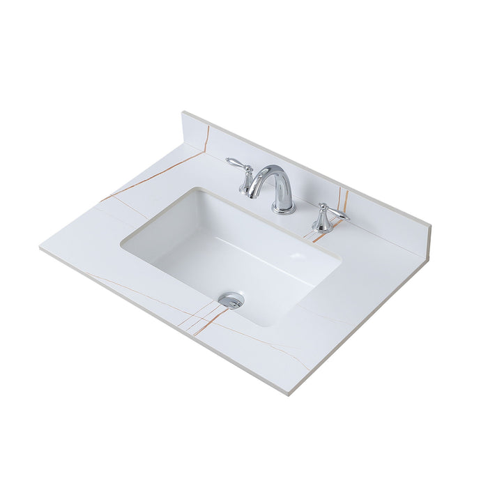 Montary 31" Bathroom Stone Vanity Topwhite Gold Color With Undermount Ceramic Sink And Three Faucet Hole With Backsplash