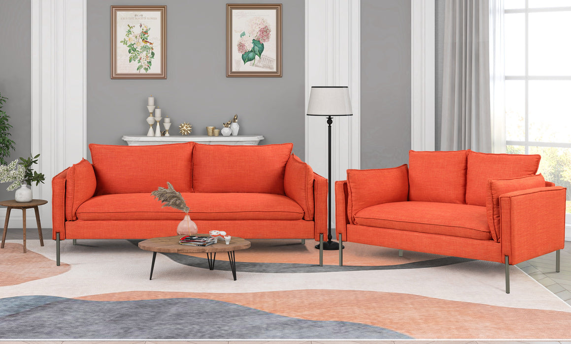 2 Piece Sofa Sets Modern Linen Fabric Upholstered Loveseat And 3 Seat Couch Set Furniture For Different Spaces, Living Room, Apartment (2/3 Seat) - Orange