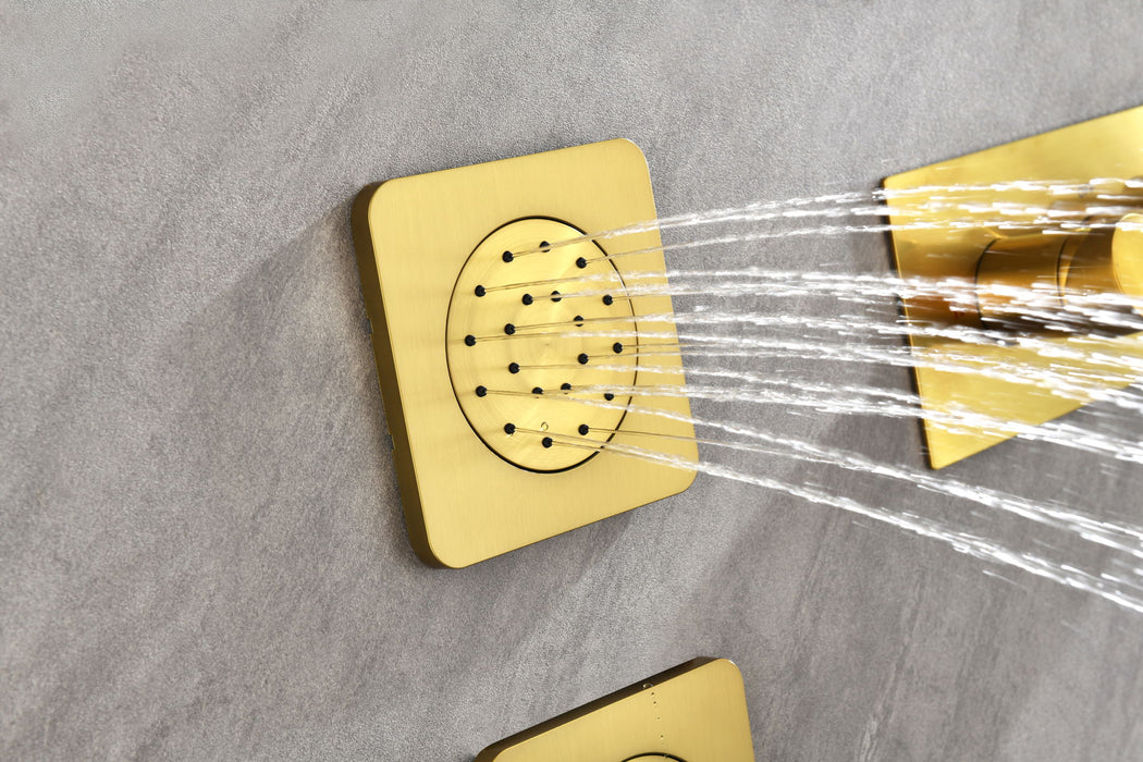 Concealed Installation Body Jet Shower Spa Square Massage Jets Spray Body Shower Bodyspray (3 Pieces) - Gold