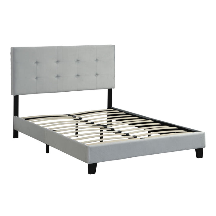 Queen Size Upholstered Platform Bed Frame With Pull Point Tufted Headboard, Strong Wood Slat Support, Mattress Foundation, No Box Spring Needed, Easy Assembly - Gray