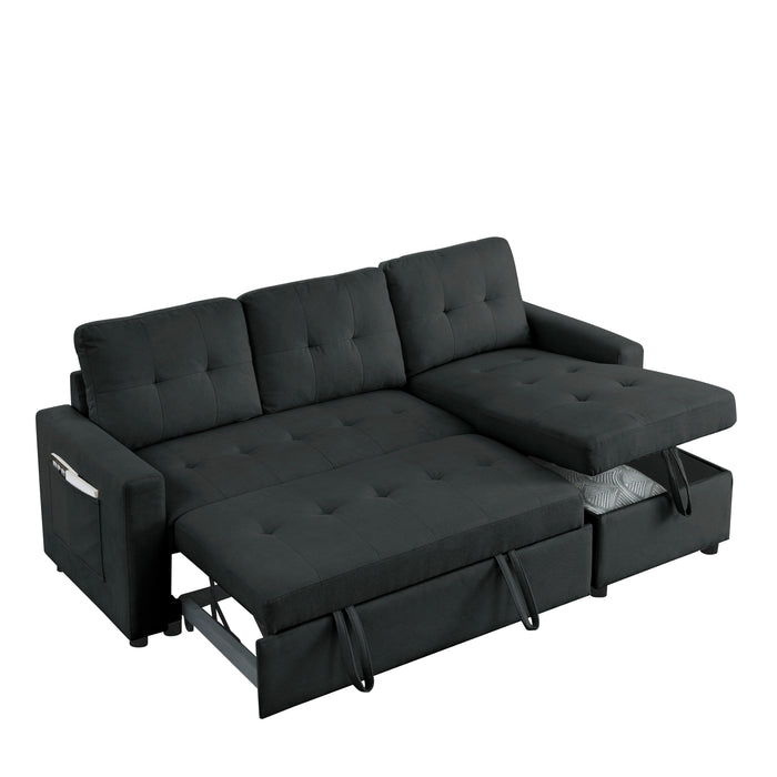 Sleeper Sofa Bed Reversible Sectional Couch With Storage Chaise And Side Storage Bag For Small Space Living Room