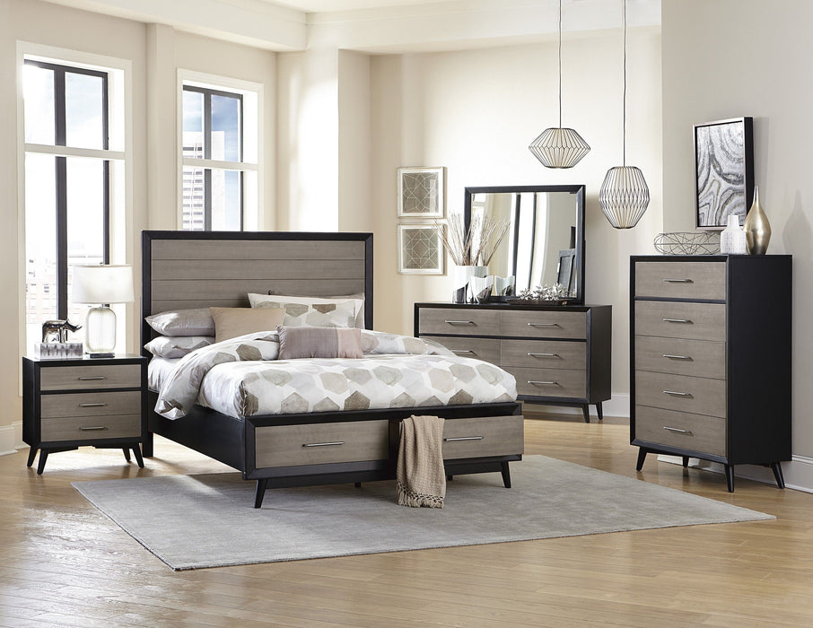 Modern Two Tone Finish 1 Piece Chest Of Drawers Walnut Veneer Tapered Turned Legs Bedroom Furniture