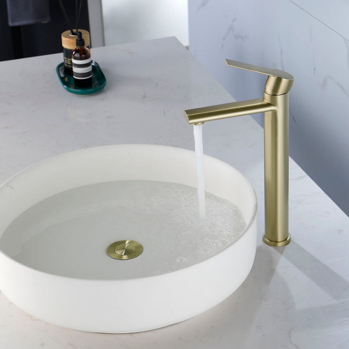 Single Hole Bathroom Faucet Hot/Cold Indicators - Gold