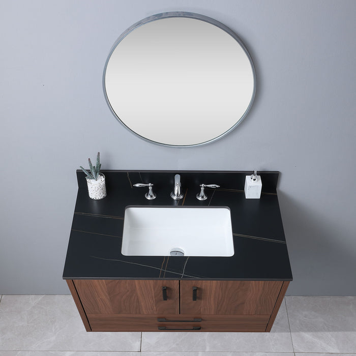 Montary 37" Bathroom Stone Vanity Top Black Gold Color With Undermount Ceramic Sink And Three Faucet Hole With Backsplash