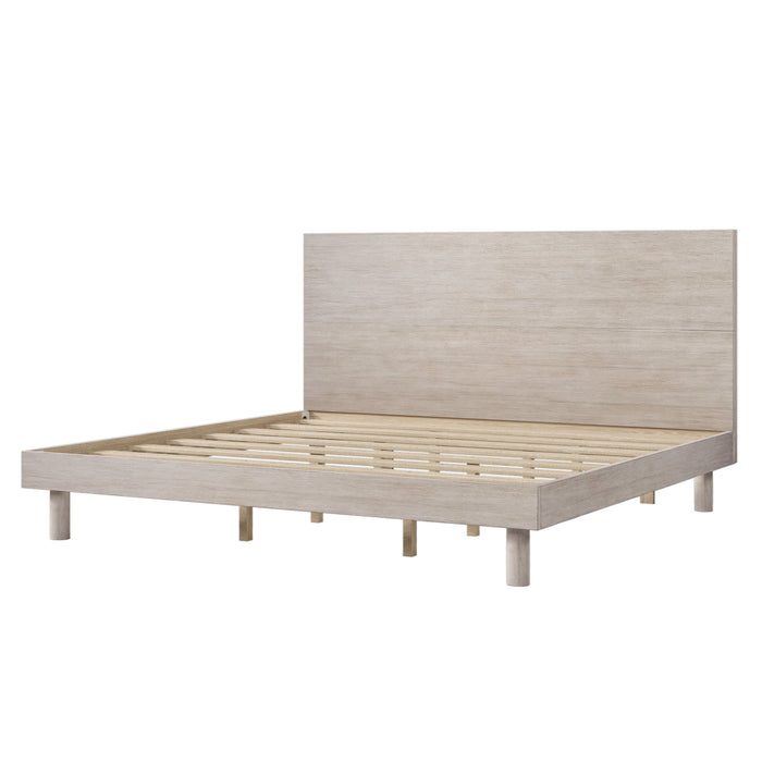 Modern Concise Style Solid Wood Grain Platform Bed Frame, King, Stone Gray