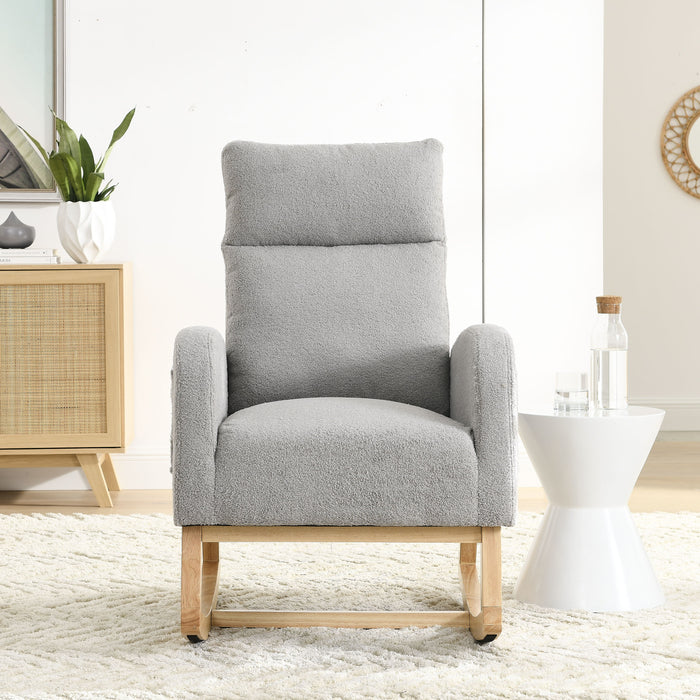 Welike 27.6" W Modern Accent High Backrest Living Room Lounge Arm Rocking Chair, Two Side Pocket - Light Gray