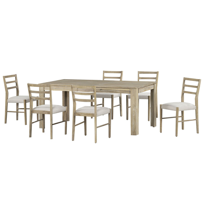 Trexm 7 Piece Wooden Dining Table Set Mutifunctional Extendable Table With 12" Leaf And 2 Drawers, 6 Dining Chairs With Soft Cushion (Natural Wood Wash)