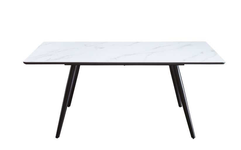 Caspian - Dining Table - White Printed Faux Marble & Black Finish Unique Piece Furniture