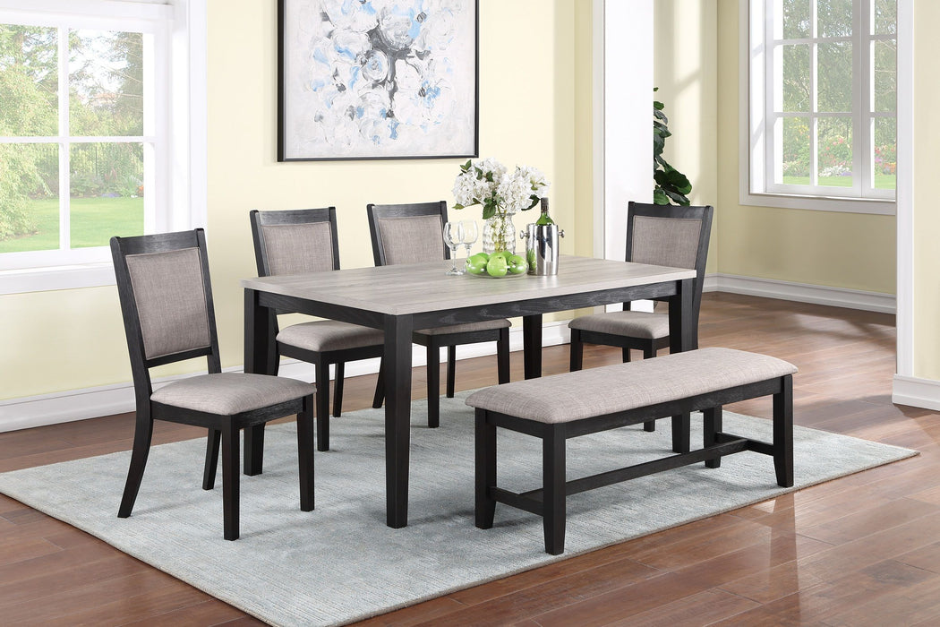 Contemporary Dining 6 Piece Set Table 4 Side Chairs And Bench Padded Upholstered Cushion Seats Chairs Solid Wood And Veneers Dining Room Furniture