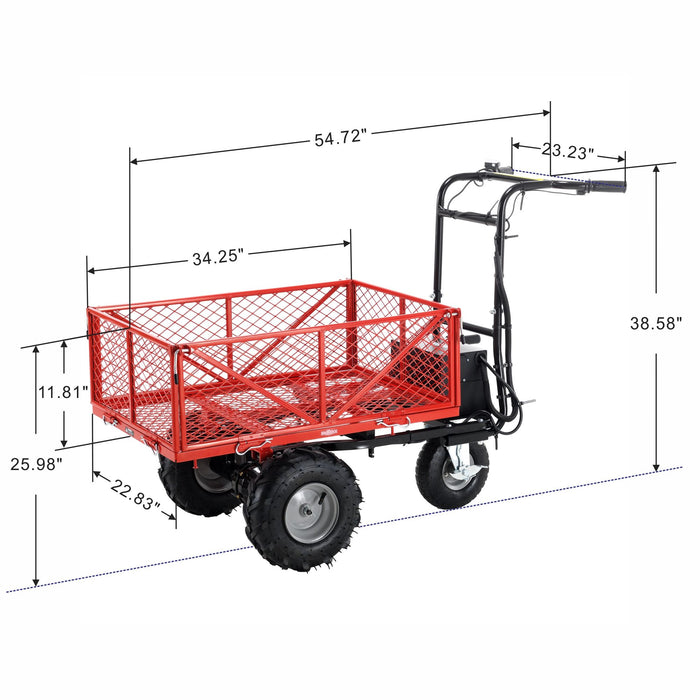Wheelbarrow Utility Cart Electric Powered Cart 48V28Ah 500W Capacity 500Lbs (230Kg) Material Hauler 1000Lbs Towing