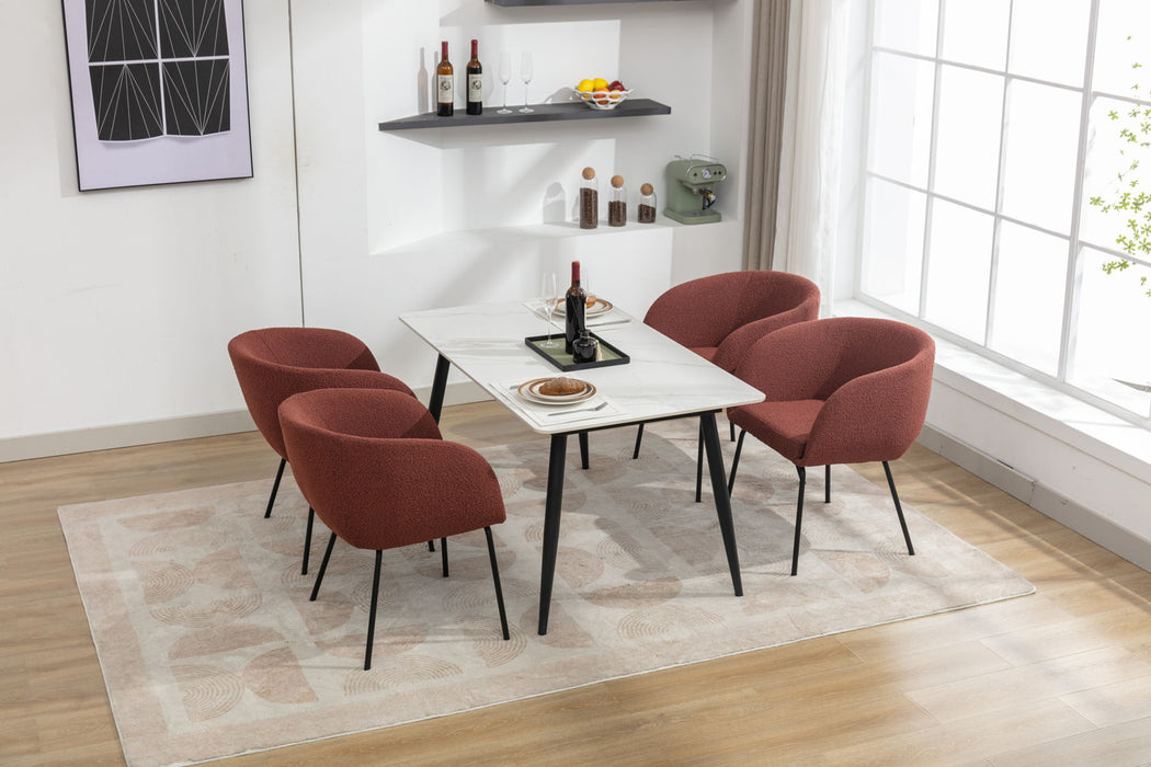 Boucle Fabric Dining Chairs With Black Metal Legs (Set of 2) - Wine Red