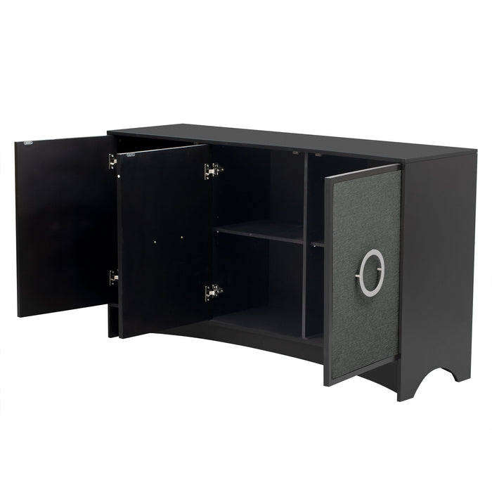 U_Style Curved Design Storage Cabinet With Three Doors And Adjustable Shelves, Suitable For Corridors, Entrances, Living Rooms, And Study - Black