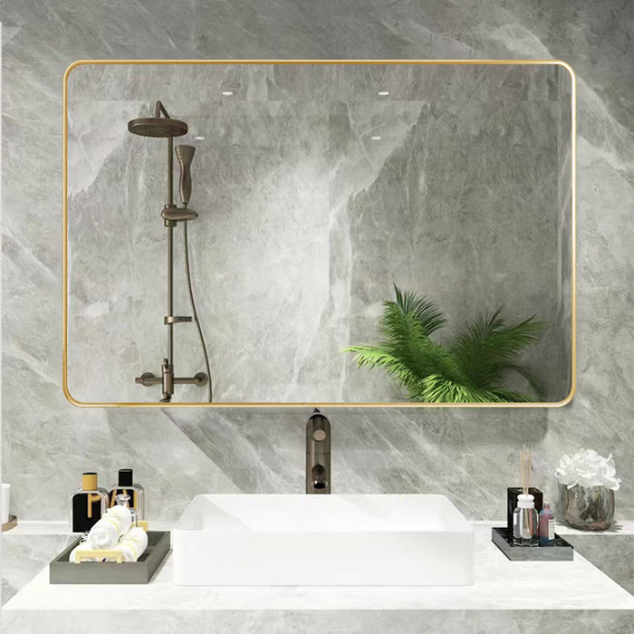 32 X 24 Inch Gold Bathroom Mirror For Wall Vanity Mirror With Non-Rusting Aluminum Alloy Metal Frame Rounded Corner For Modern Farmhouse Home Decor