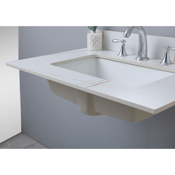 Montary 31" Bathroom Stone Vanity Topwhite Gold Color With Undermount Ceramic Sink And Three Faucet Hole With Backsplash