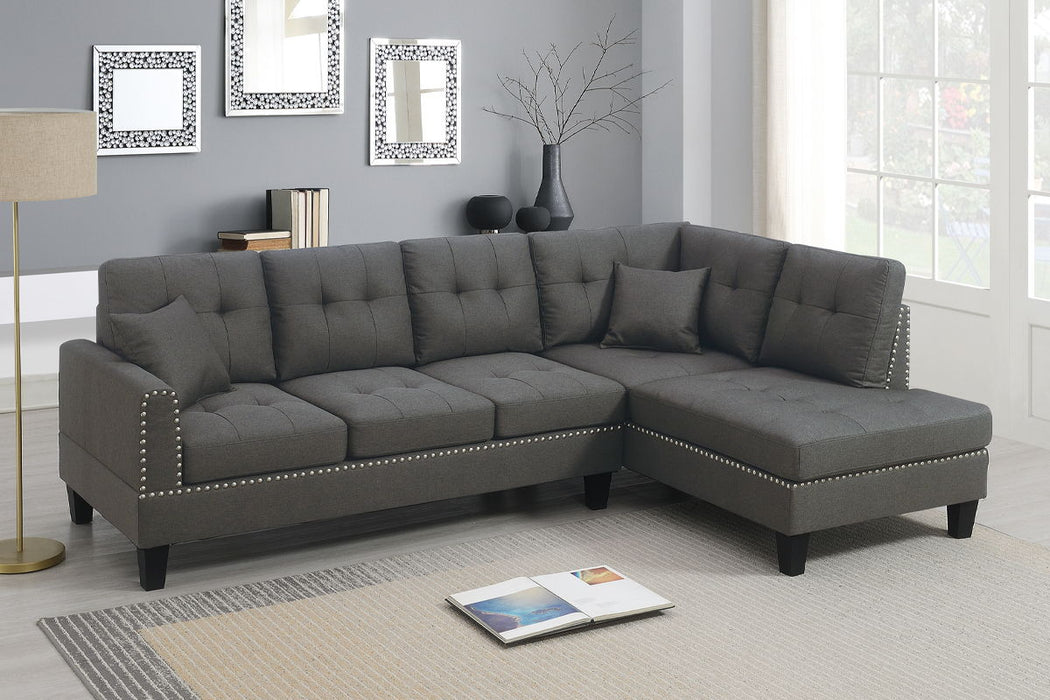 2 Pieces Sectional Set Living Room Furniture LAF Sofa And RAF Chaise Dark Coffee Color Linen Like Fabric Tufted Couch