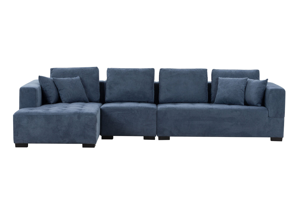 134'' Mid-Century Modern Sofa With Left Chaise For Living Room Sofa, Blue