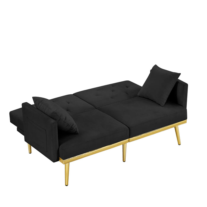 Black Velvet Sofa Bed - Gold Legs