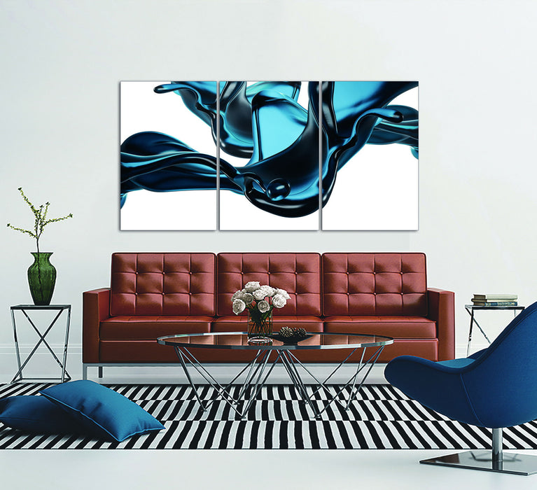 Oppidan Home "Abstract Liquid In Blue" 3 Piece Acrylic Wall Art (36"H X 72"W)