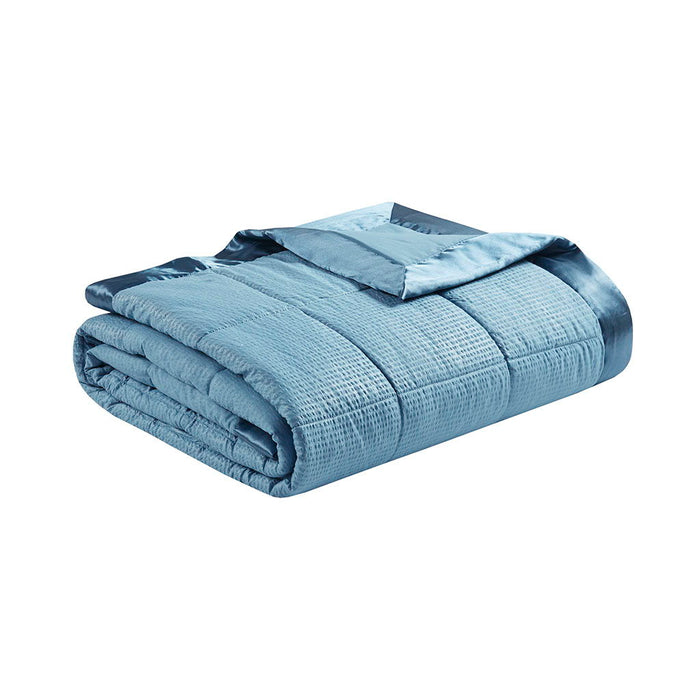 Oversized Down Alternative Blanket With Satin Trim, Slate Blue