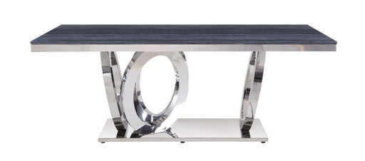Nasir - Dining Table - Gray Printed Faux Marble & Mirrored Silver Finish Unique Piece Furniture