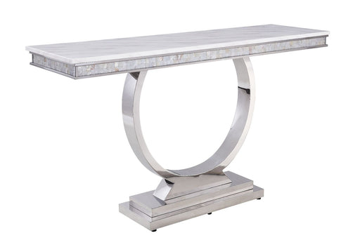 Zander - Accent Table - White Printed Faux Marble & Mirrored Silver Finish Unique Piece Furniture