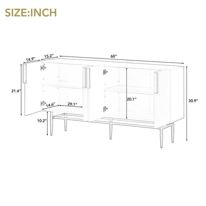 Trexm Modern Elegant 4-Door Sideboard Gold Metal Handle Buffet Cabinet For Dining Room, Living Room, Bedroom, Hallway (White)